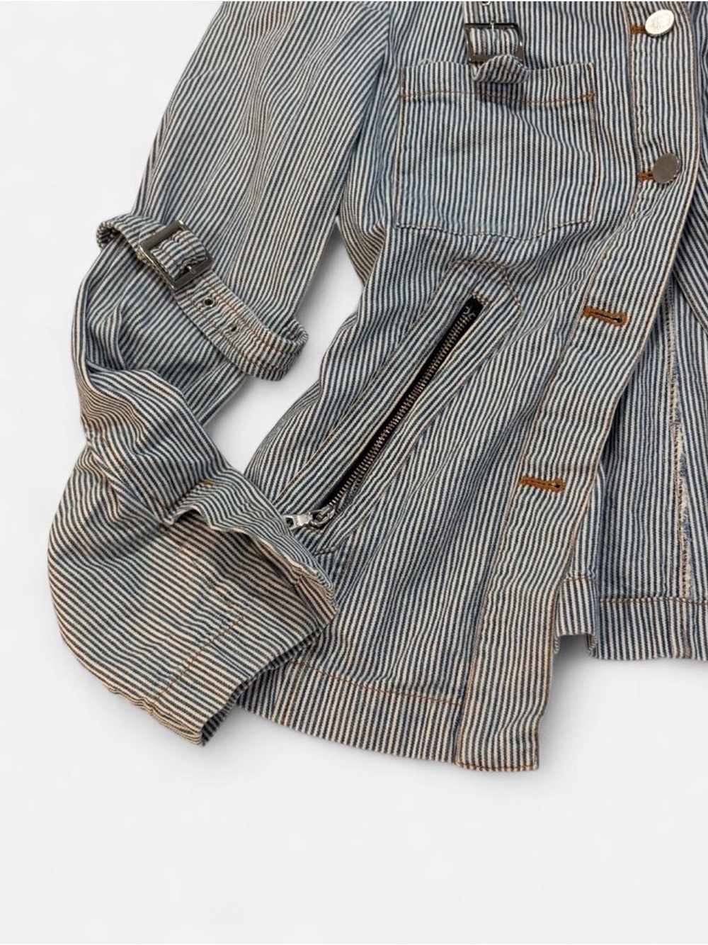 Y2K Italian Striped Utility Jacket in Blue-Gray - Picture 3 of 8
